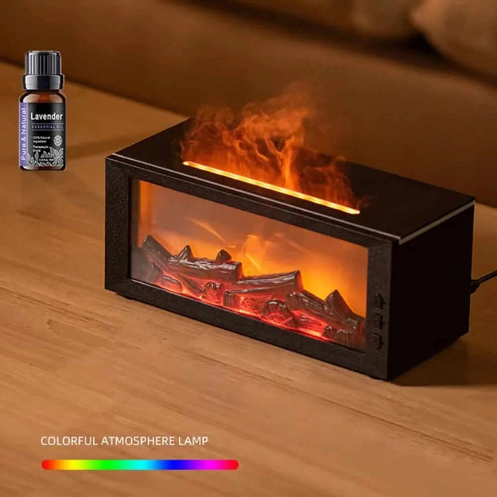 Aromatherapy Essential Oil Set with LED Fireplace Diffuser